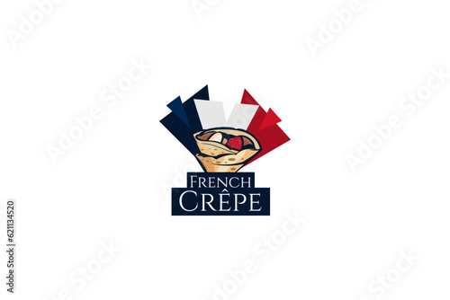 French Crepe or crêpes logo vector illustration. vector logo for crepe vendor, food stall, and food stand.