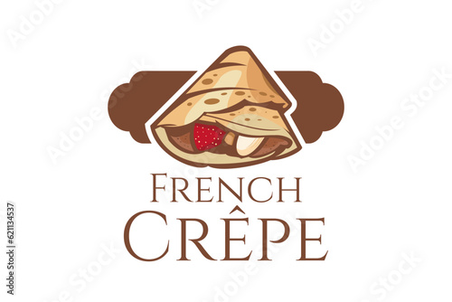 French Crepe or crêpes logo vector illustration. vector logo for crepe vendor, food stall, and food stand.