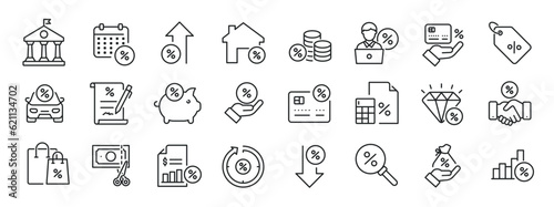 Loan and credit line icons. Editable stroke. For website marketing design, logo, app, template, ui, etc. Vector illustration.