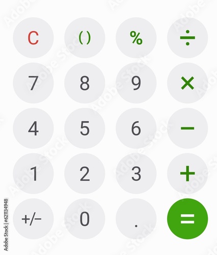 symbols and numbers from zero to nine of the calculator on white background