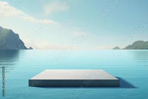 Podium on water for product showcase, product presentation luxury products