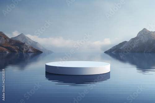 Podium on water for product showcase, product presentation luxury products