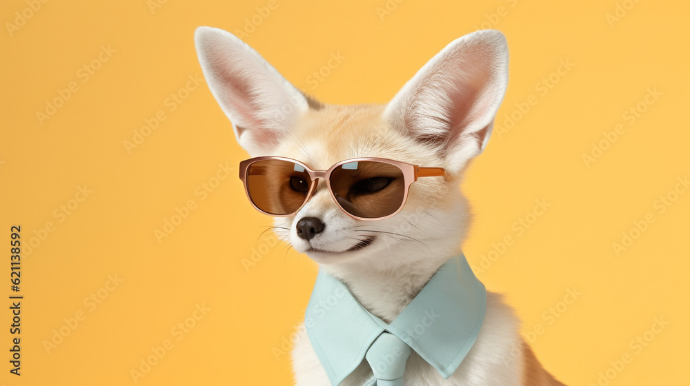 Generative AI, Cool Fennec: Stylish Sunglasses on Pastel Playground Generative AI, Cool Fennec: Stylish Sunglasses on Pastel Playground