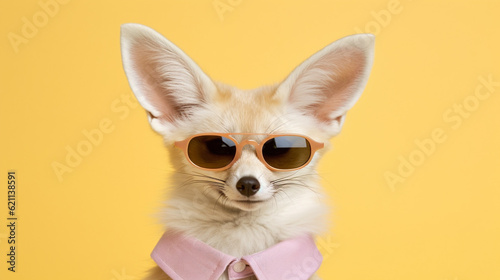 Generative AI, Cool Fennec: Stylish Sunglasses on Pastel Playground