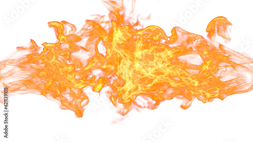 3d illustration. Tongues of flame collide from opposite sides on a white background. 