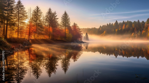  Autumn forest reflected in water
