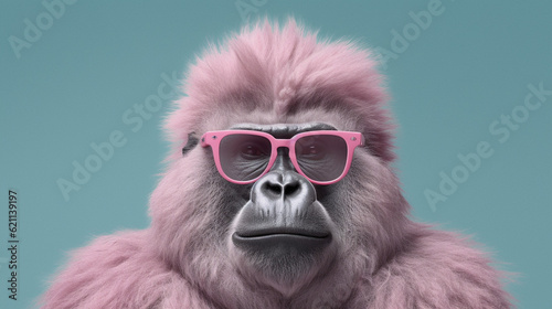 Generative AI, Cool Gorilla: Stylish Sunglasses on a Pastel Paradise © icehawk33