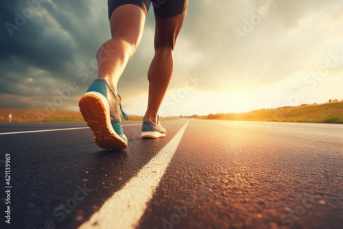 Man athlete running on the asphalt road, Generative AI