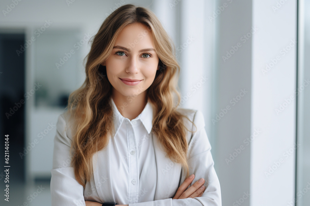 Young white woman, professional entrepreneur standing in office Young white woman, professional entrepreneur standing in office