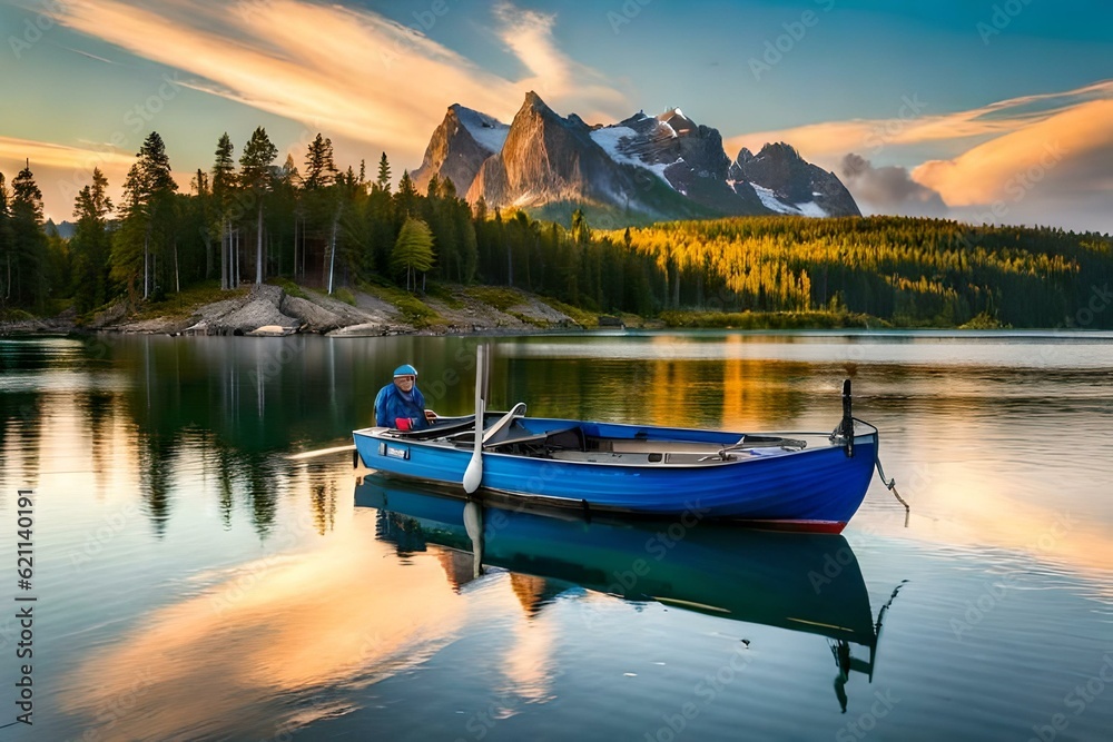 boat in the lake around mountains