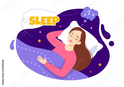 Sleep Vector Illustration with Happy Young Person is Fast Asleep and Having a Sweet Dream in Healthcare Hand Drawn Background Night Templates