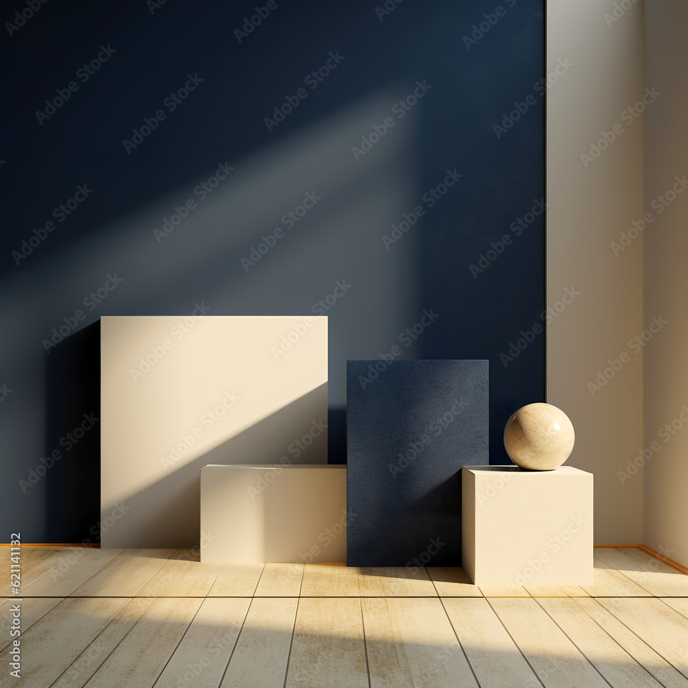 3D rendering abstract compositions minimalist sculpture, wood and plant 3D rendering abstract compositions minimalist sculpture, wood and plant