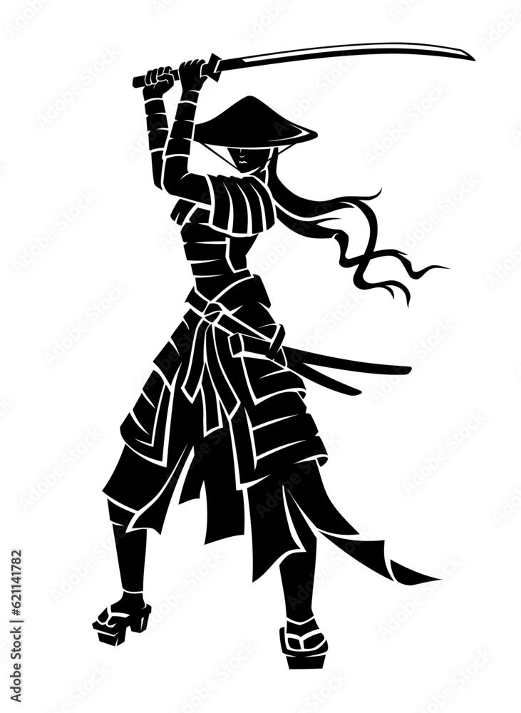 Lady Samurai Stance, Silhouette Medieval Warrior