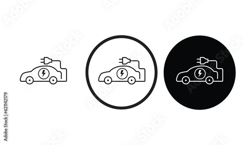 ev car icon black outline for web site design 
and mobile dark mode apps 
Vector illustration on a white background