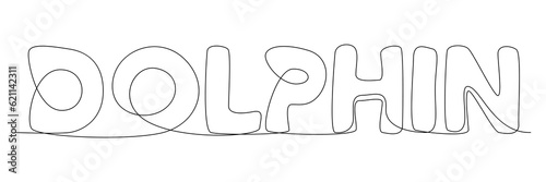 One continuous line of Dolphin word. Thin Line Illustration vector concept. Contour Drawing Creative ideas.