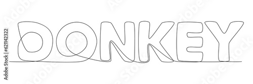 One continuous line of Donkey word. Thin Line Illustration vector concept. Contour Drawing Creative ideas.