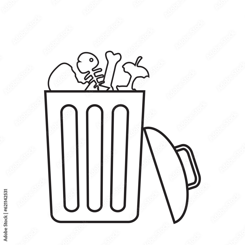 Trash bin full of garbage heap on white background. Waste can with