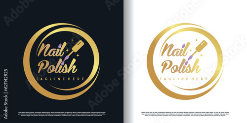 Nail polish logo with creative concept premium vector