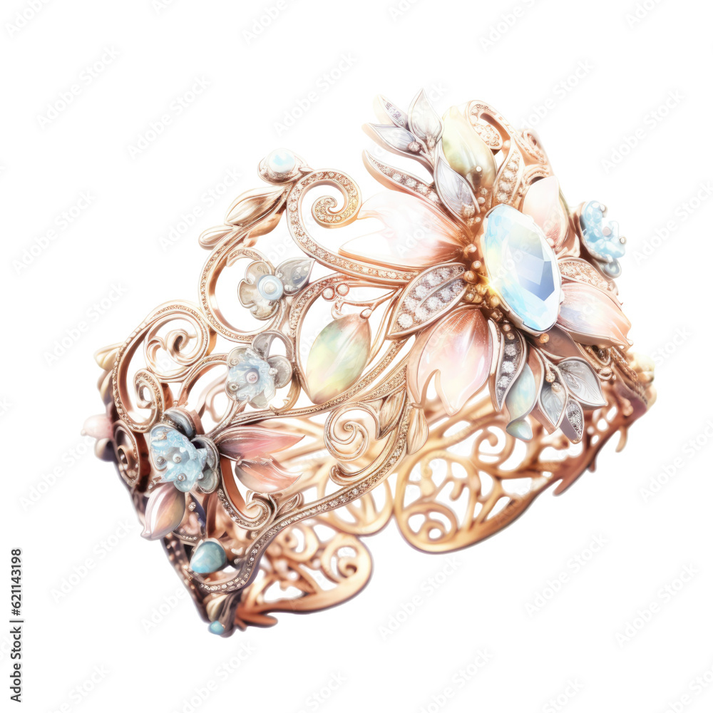 an exquisite bridal cuff bracelet in watercolor style isolated on a transparent background, generative ai an exquisite bridal cuff bracelet in watercolor style isolated on a transparent background, generative ai