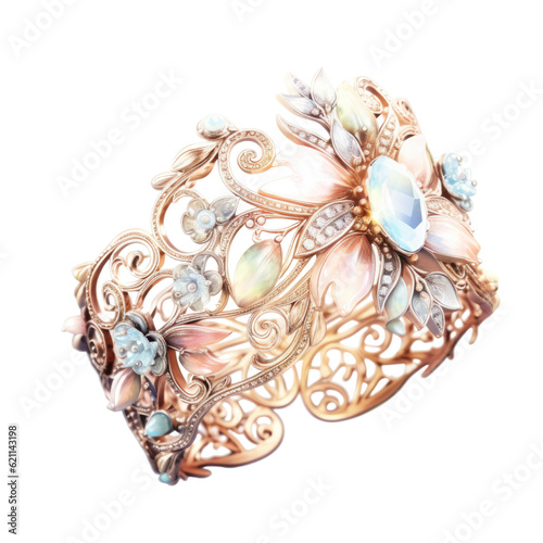an exquisite bridal cuff bracelet in watercolor style isolated on a transparent background, generative ai