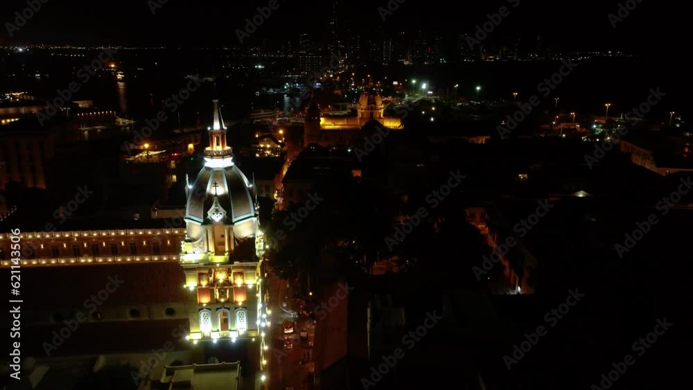 A dazzling view of the city lights of Cartagena from the sky. A dazzling view of the city lights of Cartagena from the sky.