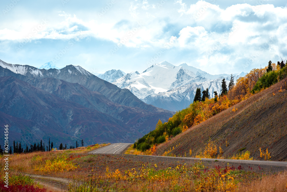 Scenic highway in Alaska in fall season.