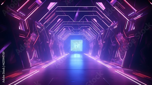 dark neon tunnel with neon lighting in the background