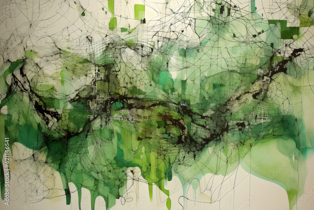 Naklejka premium Million Shades of Green Lines, Ideal for Graphic Design, Artistic Concepts, and Modern Visual Representations. Generative AI