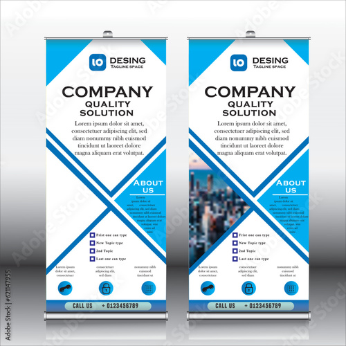Business Roll up banner vertical template design, business, x-banner and standee banner advertising. vector illustration light blue and white roll up banners, standee, leaflet, flyers, stand,