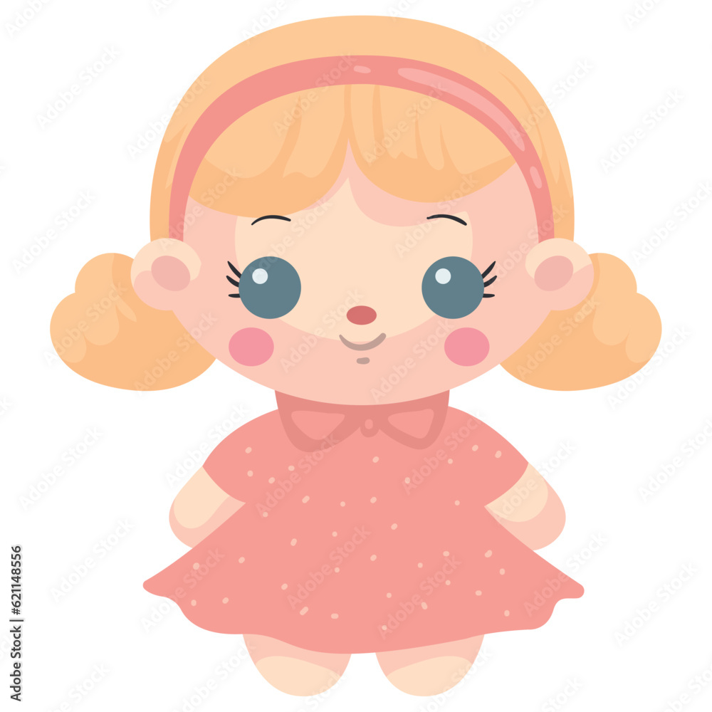 Cute vector cartoon illustration of a small doll Cute vector cartoon illustration of a small doll