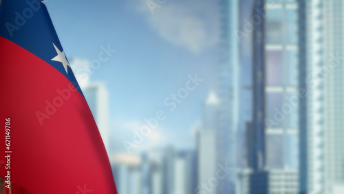 flag of Samoa on modern city architecture bokeh bg for national holiday - abstract 3D illustration