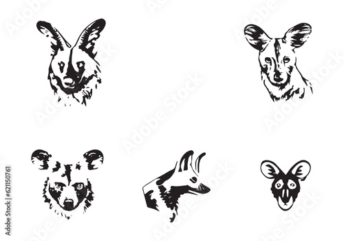 Canvas Print minimal African Wild Dog logo design illustration.eps