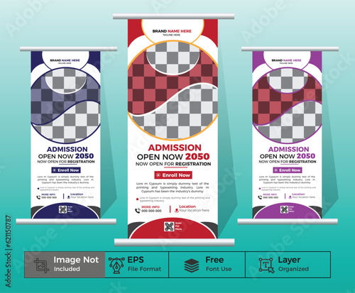 Creative modern Kids school admission rollup banner vector Template.