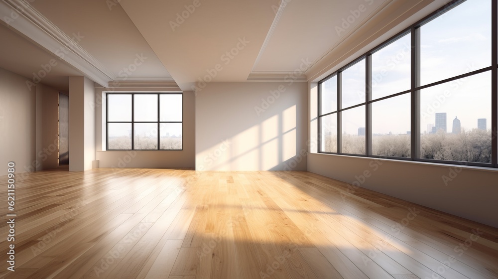 Obraz premium white apartment empty room no furniture clean space interior daylight,image ai generate