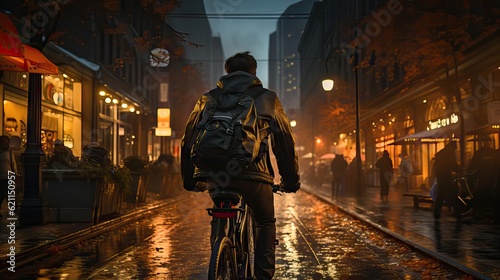 Wallpaper Mural A man making his way to the city by bike at night. Generative AI Torontodigital.ca