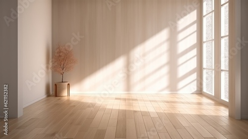 empty home room interior daylight with light shade shadow from big window and sunshine cosy clean and clear house design ,Created with Generative AI Technology.