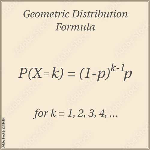 Geometric distribution formula. Math background. Study guide. Vector illustration. 