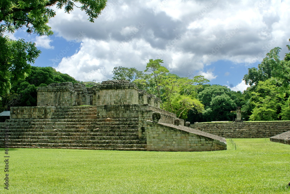 Ball court at the Mayan Ruins in Copan, Honduras