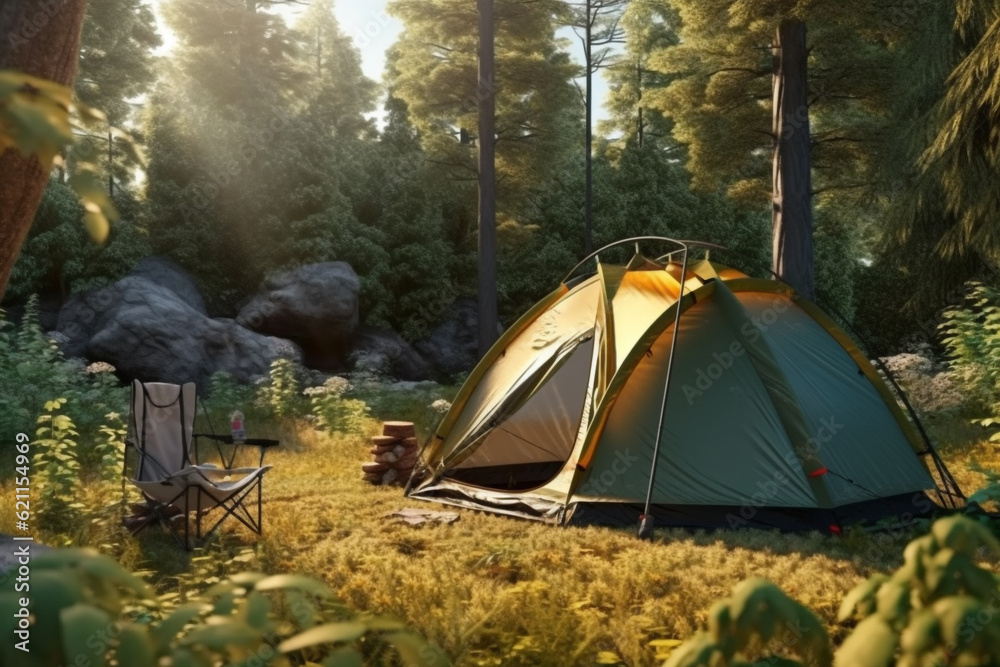 jungle camping tent rendering minimal background