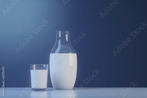 glass of milk and a bottle of milk side by side. Generative AI