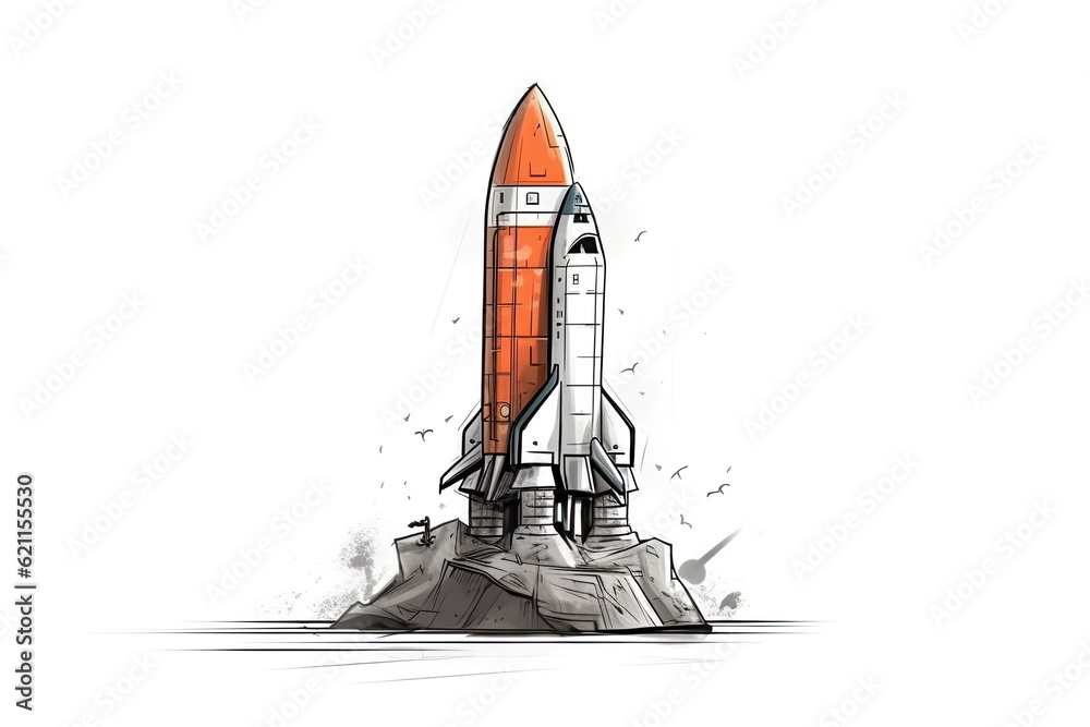 rocket standing on a rocky terrain. Generative AI rocket standing on a rocky terrain. Generative AI