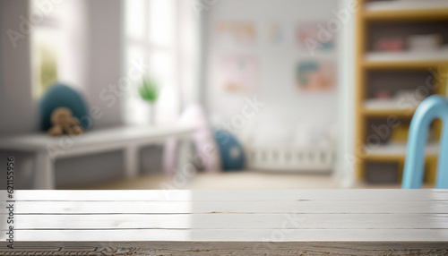 Cuadro en lienzo Empty desk for product display on defocused children room background