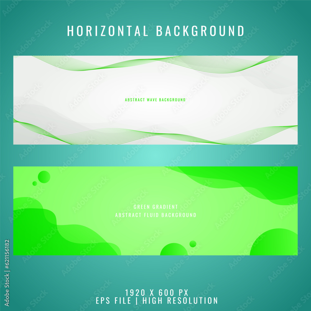set of green wave and abstract fluid background horizontal banner