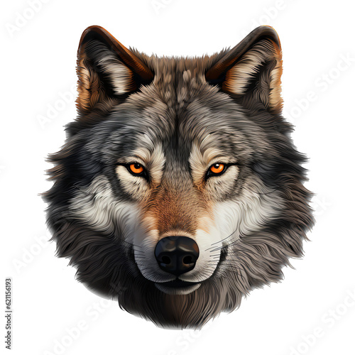 Grey Wolf Face, Isolated Illustration, Generative AI