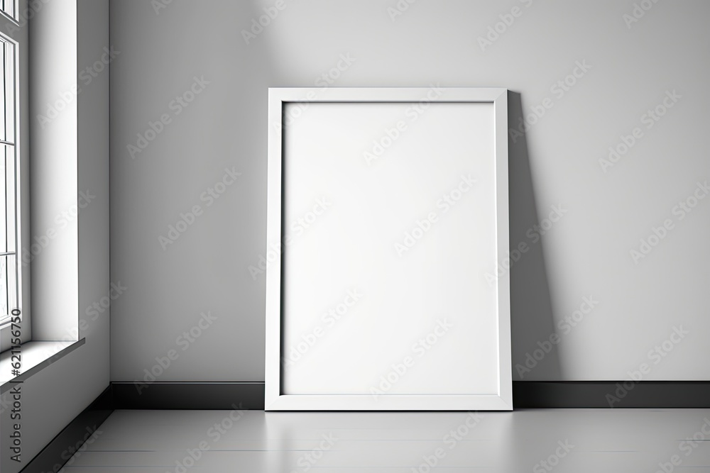 n empty room with a white door and a window. Generative AI n empty room with a white door and a window. Generative AI