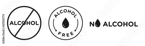 Set alcohol free icon vector. Circle sign no alcohol. Alcohol safe product symbol vector illustration