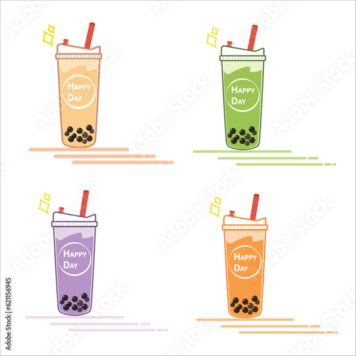 Bubble tea collection, Bubble milk tea, popular menu, delicious desserts and  bubble tea vector illustration