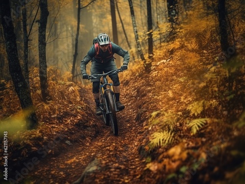 Tourists riding mountain bikes in the inspirational mountain landscape in spring Man riding MTB bike on enduro track Fitness Motivation and Outdoor Inspiration
