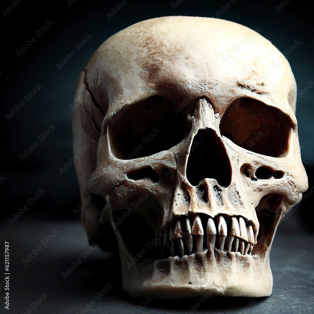 Obraz premium Human skull on dark background