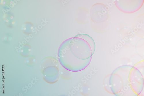 Beautiful Transparent Colorful Soap Bubbles Floating in The Air. Soap Sud Bubbles Water. Abstract Background